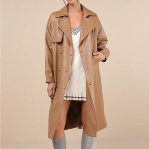 Seasonally Posh Tan Vegan Leather Trench Coat